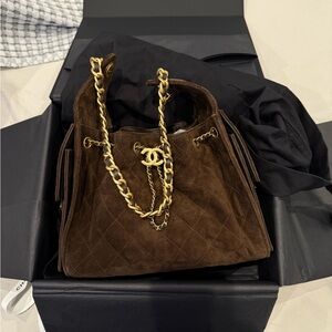 ✖️SOLD ✖️BNIB CHANEL 25C Chocolate Brown Suede Small Bag